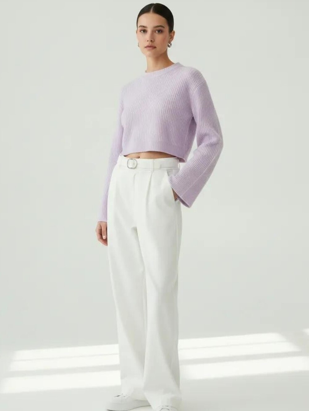 J.Crew Cashmere Cropped Crewneck Sweater in Frosted Lilac XS